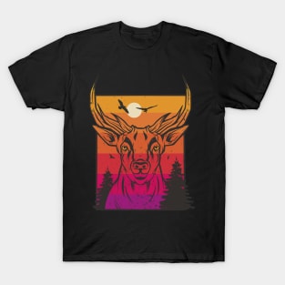 Cool deer sunset in the forest T-Shirt